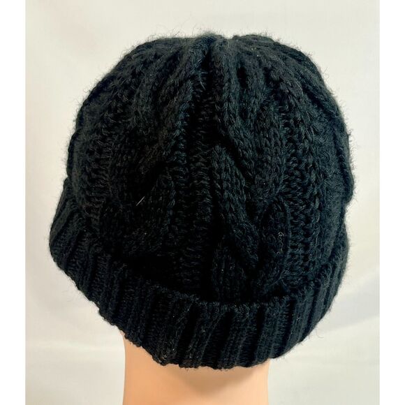 RARE McBURN Knit Wool Blend Cable Knit Visor Beanie Cap Germany Black One Size